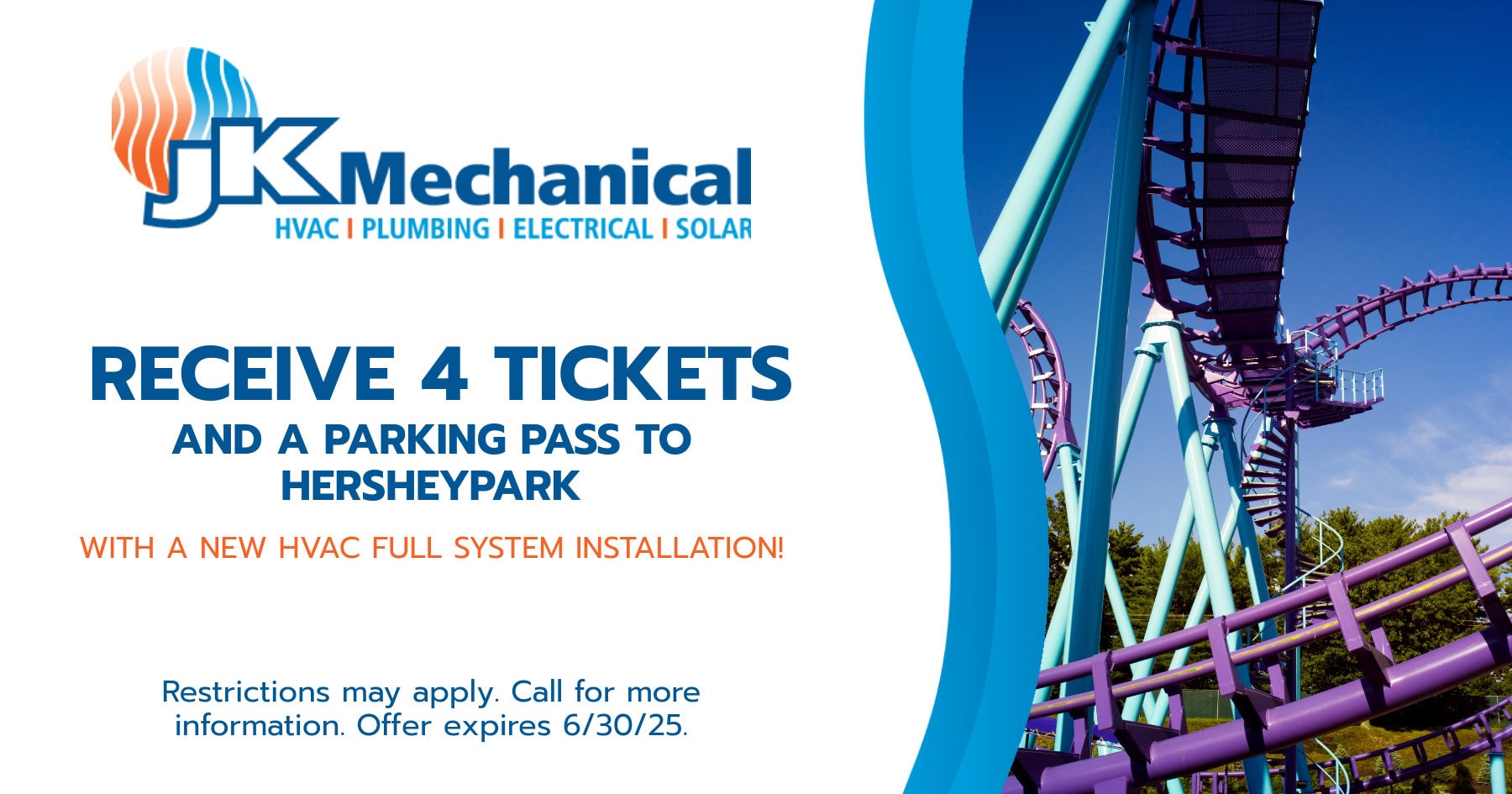 Receive 4 Tickets and a Parking Pass to HersheyPark with a New HVAC Full System Installation!