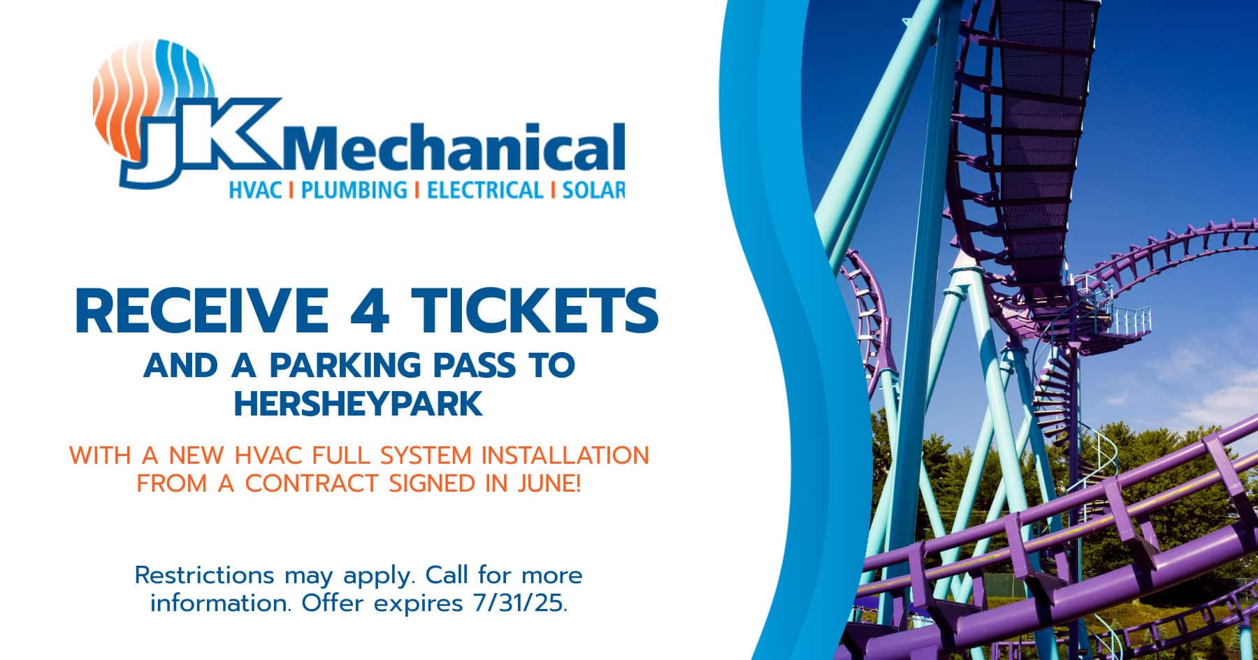 Receive 4 Tickets and a Parking Pass to HersheyPark with a New HVAC Full System Installation!